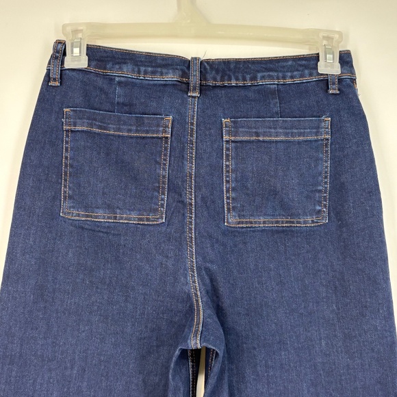 Time and Tru Womens Size 10 Wide Leg Cropped Jeans Dark Blue Exposed Button Fly - Picture 7 of 8